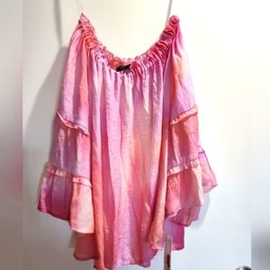 Zac & Rachel Pink Bell Sleeve Ruffled Blouse